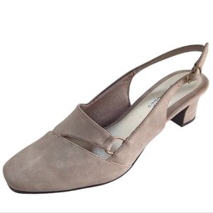 Easy Street, Taupe Sling Back Modest Heel Shoe 8.5